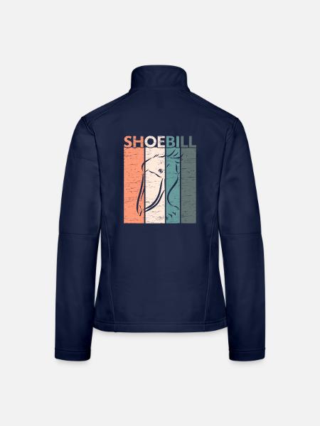 Retro Schuhschnabel Storch Walfischkopf Vogelbeoba - Frauen Softshelljacke - Navy - Hinten