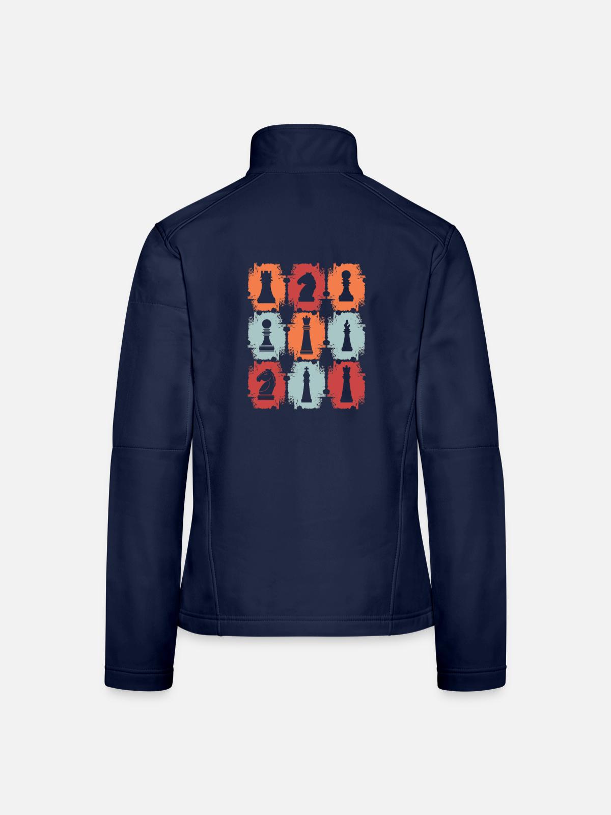 Schachfiguren Retro - Frauen Softshelljacke - Navy - Hinten
