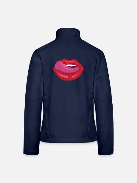Rote Lippen mit Zunge - Sexy Kussmund Pop Art - Frauen Softshelljacke - Navy - Hinten