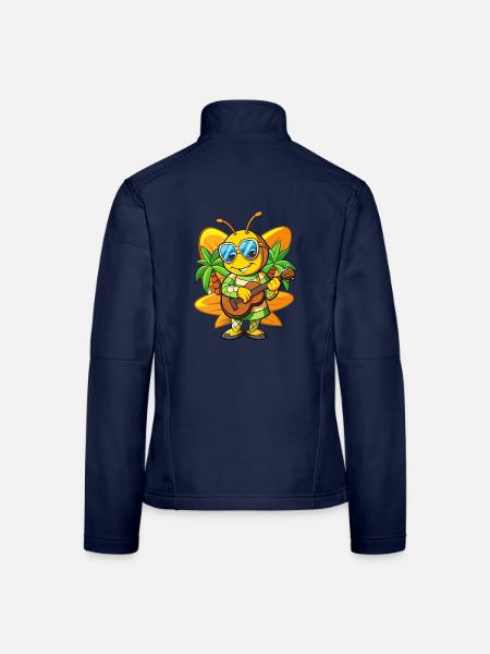 Funny Bee Cartoon Summer Beach Sunglasses Guitar - Women's Softshell Jacket - navy - Back