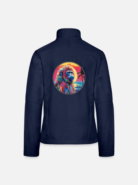 Mandrill Buntes Aquarell Cartoon Kawaii Tier - Frauen Softshelljacke - Navy - Hinten