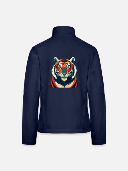 Tiger Cartoon Figur Buntes Haustier Tier - Frauen Softshelljacke - Navy - Hinten