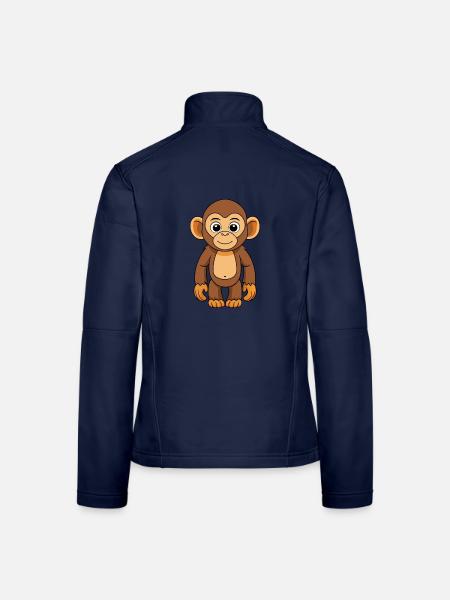 Chimpanzee Cute Mascot Cartoon Character Kawaii - Women's Softshell Jacket - navy - Back