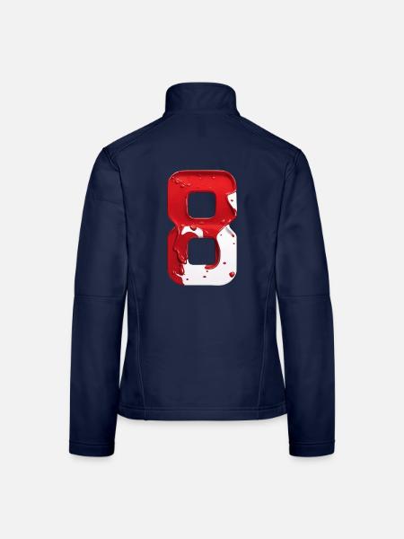 NR. 8 NUMMER 8 ROT WEIß 8. GEBURTSTAG - Frauen Softshelljacke - Navy - Hinten