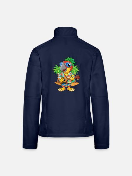 Lustige Papageien-Cartoon-Sommer-Strand-Sonnenbrille - Frauen Softshelljacke - Navy - Hinten