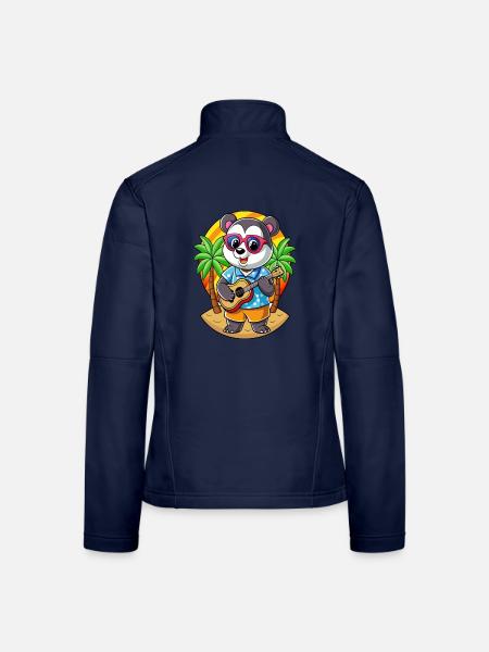 Lustige Panda Cartoon Sommer Strand Sonnenbrille Gitarre - Frauen Softshelljacke - Navy - Hinten