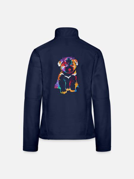 Flinker Border Collie Hütearbeit - Frauen Softshelljacke - Navy - Hinten