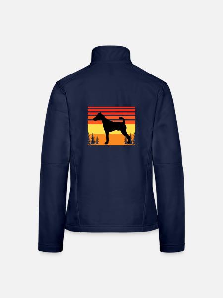 Foxterrier Glatte Hundesilhouette Retro Sonnenuntergang - Frauen Softshelljacke - Navy - Hinten
