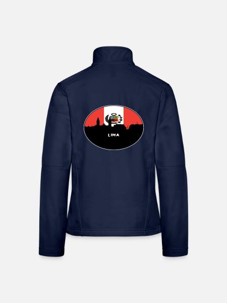 Lima-Peru-Flaggen-Skyline-Schattenbild-Reise - Frauen Softshelljacke - Navy - Hinten