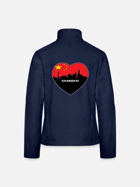 Flaggen-Skyline-Reise-Andenken Shanghais China - Frauen Softshelljacke - Navy - Hinten