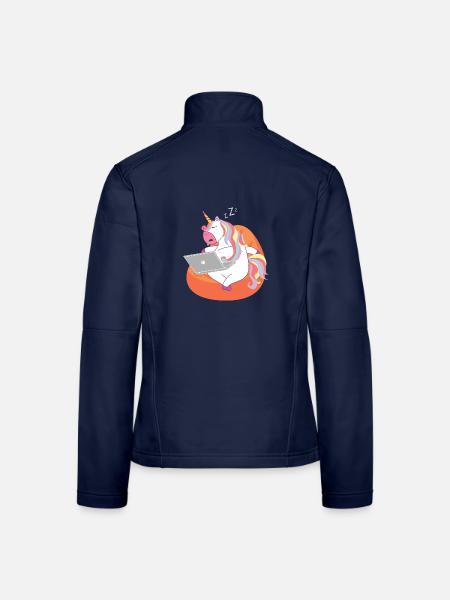 Einhorn schläft am Laptop - Müde im Homeoffice - Frauen Softshelljacke - Navy - Hinten