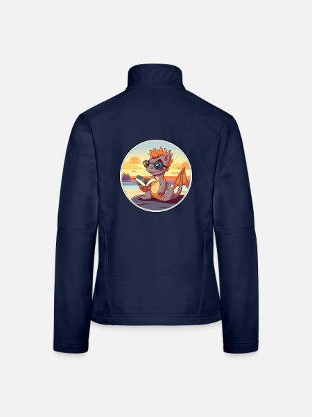 Drache Niedlicher lustiger Cartoon Kawaii Buchstrand - Frauen Softshelljacke - Navy