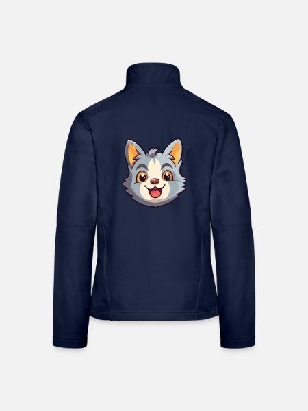 Hauskatze Cartoon Aquarell Illustration - Frauen Softshelljacke - Navy - Hinten