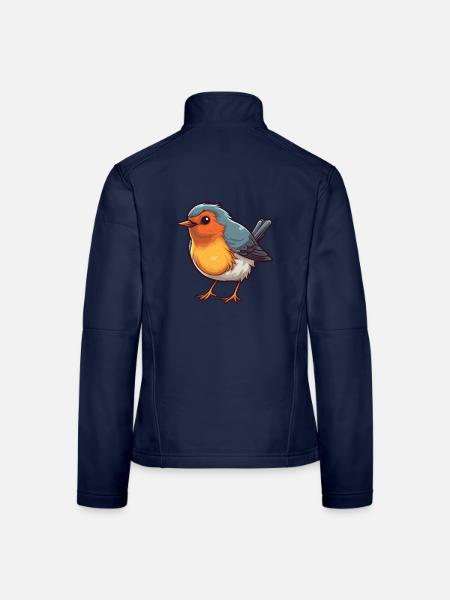Robin Cartoon Kawaii Aquarell Illustration - Frauen Softshelljacke - Navy - Hinten