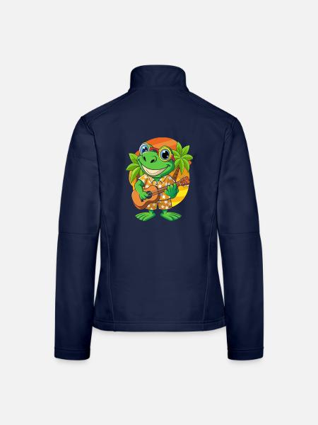 Funny Frog Cartoon Summer Beach Sunglasses Guitar - Women's Softshell Jacket - navy - Back