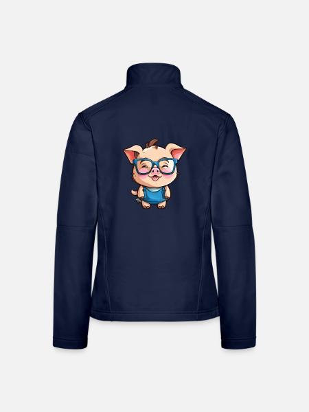 Schwein mit Brille Cartoon Kawaii Illustration - Frauen Softshelljacke - Navy - Hinten