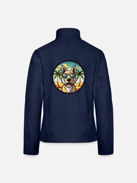 Indischer Paria Hund Rasse Cartoon Sonnenbrille Strand - Frauen Softshelljacke - Navy - Hinten