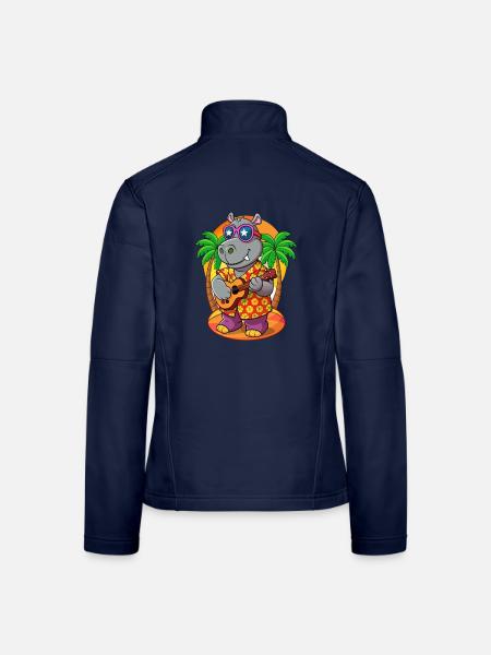 Lustige Nilpferd Cartoon Sommer Strand Sonnenbrille Gitarre - Frauen Softshelljacke - Navy