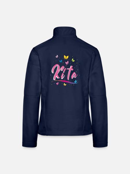 Kindergarten, Kita, Schmetterlinge - Frauen Softshelljacke - Navy - Hinten