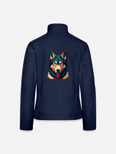 Wolf Cartoon Figur Buntes Haustier Tier - Frauen Softshelljacke - Navy - Hinten