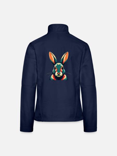 Rabbit Cartoon Character Colorful Pet Animal - Women's Softshell Jacket - navy - Back