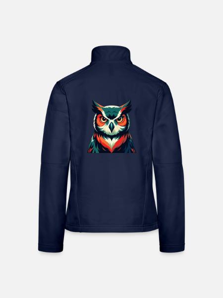 Owl Cartoon Character Colorful Pet Animal - Women's Softshell Jacket - navy - Back