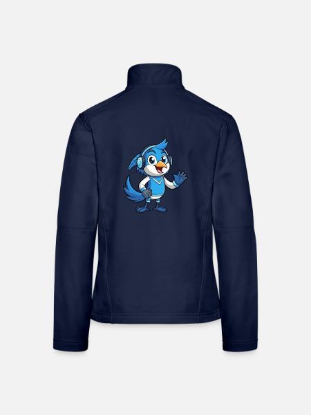 Blue Jay Lustige Cartoon Figur Kopfhörer Musik - Frauen Softshelljacke - Navy - Hinten