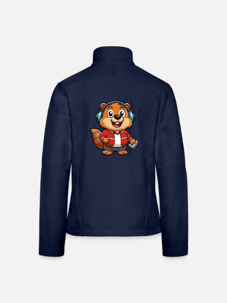 Biber Lustige Zeichentrickfigur Kopfhörer Musik - Frauen Softshelljacke - Navy - Hinten