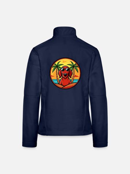 Redbone Coonhound Dog Breed Cartoon Sunglass Beach - Women's Softshell Jacket - navy - Back