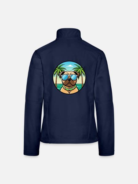 Mops Hund Rasse Cartoon Sonnenbrille Strand - Frauen Softshelljacke - Navy - Hinten