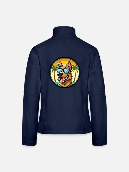 German Hound Dog Breed Cartoon Sunglasses Beach - Women's Softshell Jacket - navy - Back