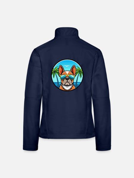 Bouledogue Français Race Dessin Animé Lunettes de Soleil Plage - Veste en tissu softshell Femme - bleu marine - Dos