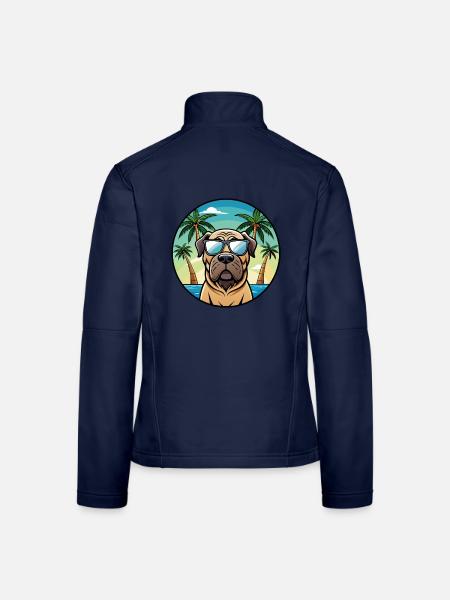 Englische Dogge Hund Rasse Cartoon Sonnenbrille Strand - Frauen Softshelljacke - Navy - Hinten