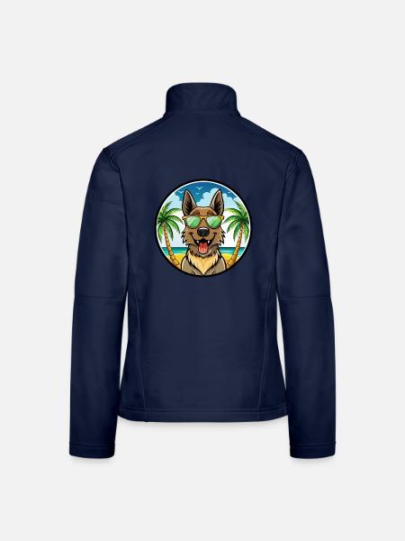 Belgian Shepherd Dog Breed Cartoon Sunglass Beach - Women's Softshell Jacket - navy - Back