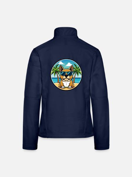 Perro De Presa Mallorquinische Hunderasse Cartoon Beach - Frauen Softshelljacke - Navy - Hinten