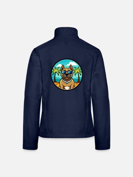 Perro De Presa Canario Hunderasse Cartoon Strand - Frauen Softshelljacke - Navy - Hinten