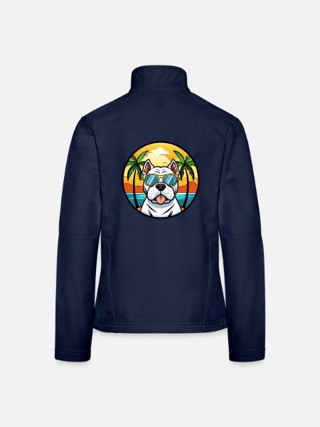 Amerikanische Bulldogge Rasse Cartoon Sonnenbrille Strand - Frauen Softshelljacke - Navy - Hinten