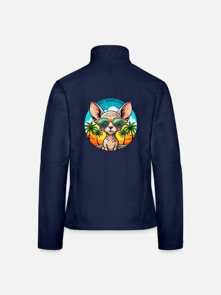 Devon Rex Katzenrasse Cartoon Sonnenbrille Strand - Frauen Softshelljacke - Navy - Hinten