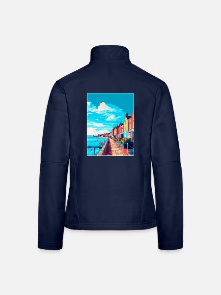 Weymouth England Uk Vintage Reiseposter Souvenir - Frauen Softshelljacke - Navy - Hinten