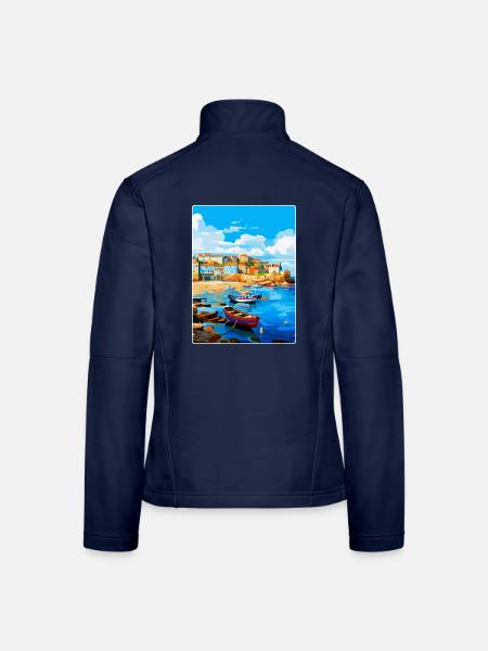 St Ives England Uk Vintage Reiseplakat Souvenir - Frauen Softshelljacke - Navy - Hinten