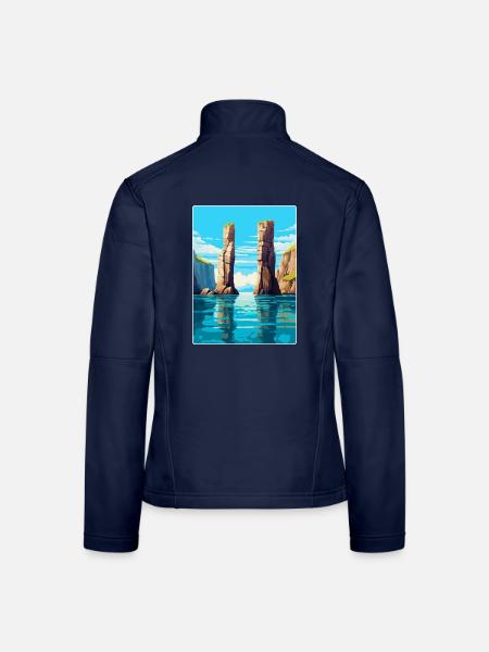 Stack Rocks Pembrokeshire Vintage Reiseposter - Frauen Softshelljacke - Navy - Hinten