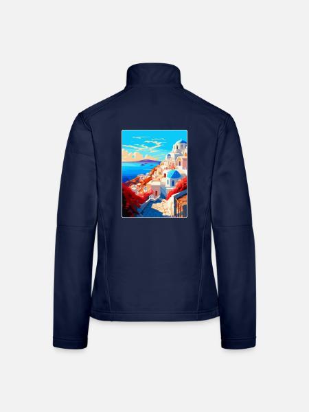 Santorin Grèce Affiche de voyage vintage souvenir - Veste en tissu softshell Femme - bleu marine - Dos