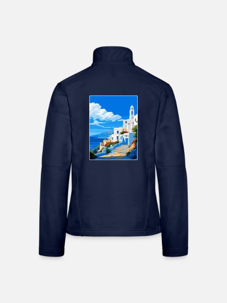 Tinos Griechenland Vintage Reiseposter WPA Souvenir - Frauen Softshelljacke - Navy - Hinten