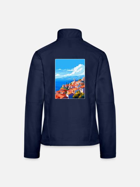 Griechenland Vintage Reiseposter WPA Souvenir - Frauen Softshelljacke - Navy - Hinten