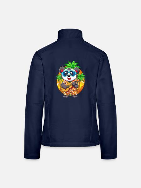 Lustige Panda Cartoon Sommer Strand Sonnenbrille Gitarre - Frauen Softshelljacke - Navy - Hinten