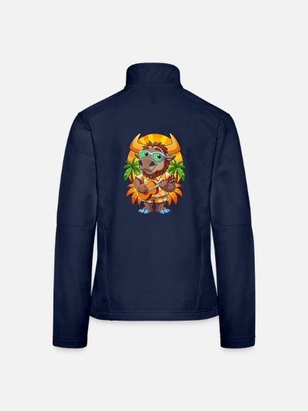Lustige Bison Cartoon Sommer Strand Sonnenbrille Gitarre - Frauen Softshelljacke - Navy - Hinten