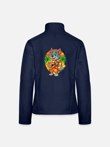 Lustige Wolf Cartoon Sommer Strand Sonnenbrille Gitarre - Frauen Softshelljacke - Navy - Hinten