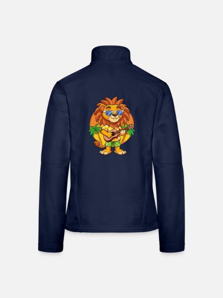Funny Lion Cartoon Summer Beach Sunglasses Guitar - Women's Softshell Jacket - navy - Back