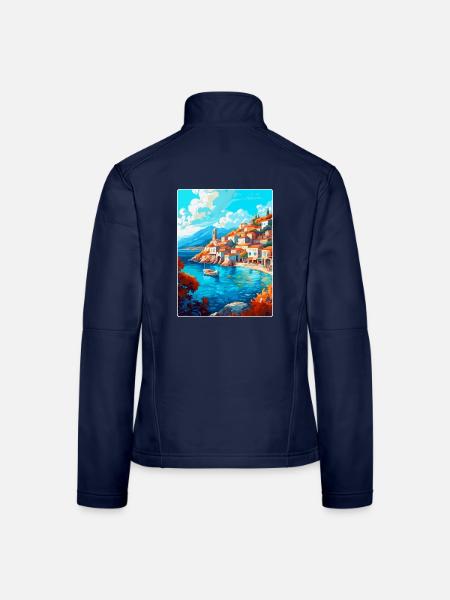 Hydra Greece Vintage Travel Poster WPA Souvenir - Women's Softshell Jacket - navy - Back