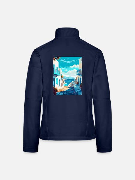 Mykonos Griechenland Vintage Reiseplakat Souvenir WPA - Frauen Softshelljacke - Navy - Hinten